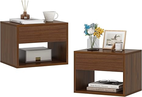 JAXPETY Floating Nightstands Set of 2, Modern Nightstands Wall Mounted Bedside Tables with Storag... | Amazon (US)
