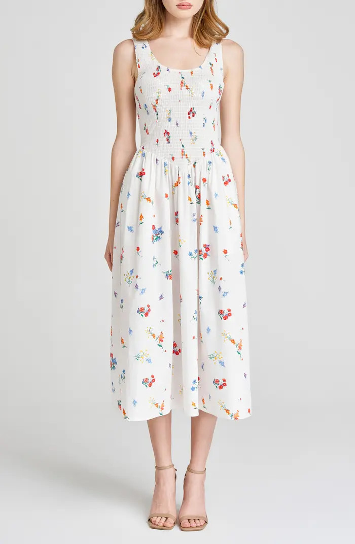Dana Floral Smocked Bodice Stretch Cotton Midi Dress | Nordstrom