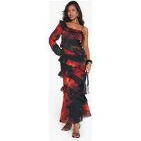 boohoo Women's Dark Floral Ruffle Maxi Dress in Black | Size: 4 | Chiffon | boohoo (US & Canada)