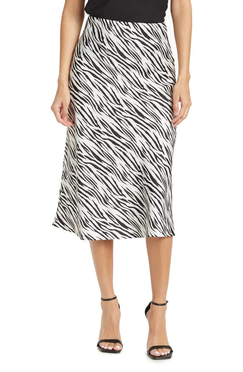 Renee C Satin Zebra Print Midi Skirt | Nordstromrack | Nordstrom Rack