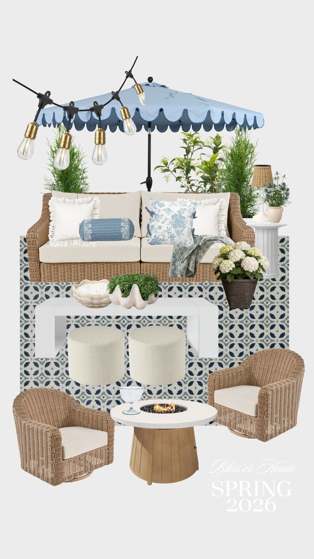 Timeless backyard oasis! 🤍

outdoor patio furniture set | neutral outdoor furniture | wicker swivel chairs | blue patio umbrella with scalloped edge | outdoor string lights | striped outdoor poufs | modern outdoor rug | rattan outdoor sofa | white metal coffee table | outdoor lanterns with candles | timeless patio setup | backyard seating ideas | spring summer patio decor | neutral backyard inspiration | cozy outdoor living space | outdoor entertaining essentials | resort style patio furniture | patio furniture 2026 | classic outdoor lounge setup 