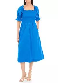 Crown & Ivy™ Women's Puff Sleeve Smocked Midi Dress | Belk