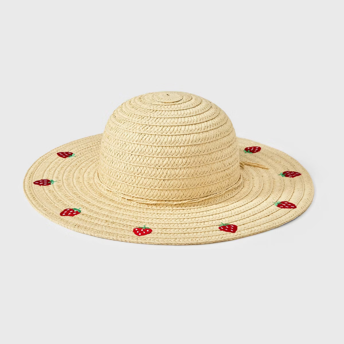 Girls' Paper Straw with Embroidered Strawberries Floppy Sun Hat - Cat & Jack™️ Tan: UPF 50+, ... | Target
