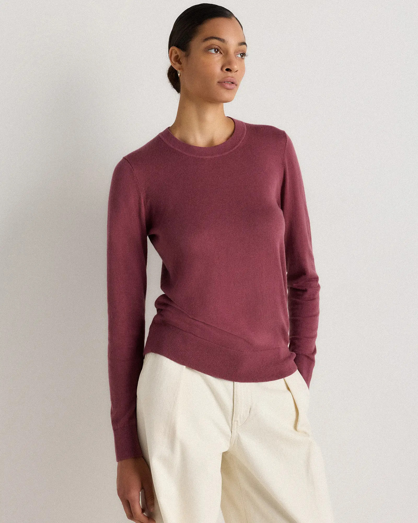 Lightweight Cotton Cashmere Crew Sweater  in Crushed Berry Purple | Quince