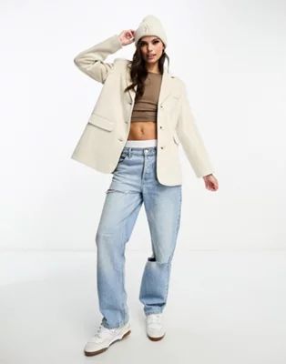 Miss Selfridge oversized wool blazer formal jacket in cream  | ASOS | ASOS (Global)