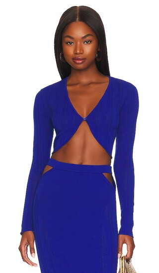 Sheer Stripe Knit Cardigan in Electric Blue | Revolve Clothing (Global)