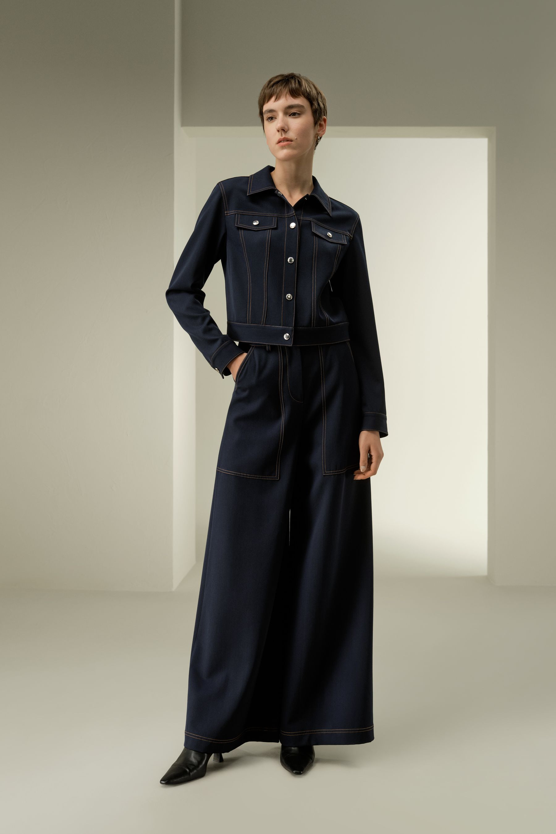 LSxES Denim-Inspired Wool Jacket | LILYSILK