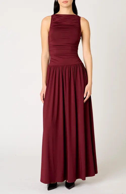 Nia Clea Ruched Sleeveless Drop Waist Maxi Dress in Chianti at Nordstrom, Size Medium | Nordstrom
