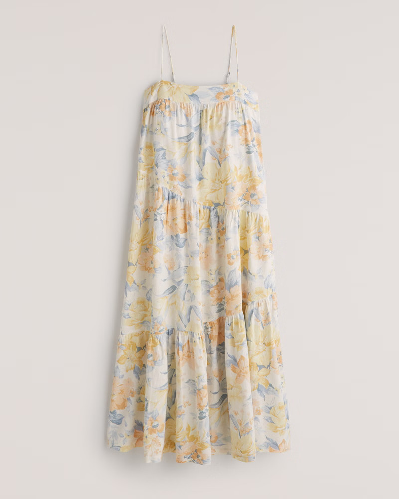Asymmetrical Tiered Maxi Dress | Abercrombie & Fitch (US)