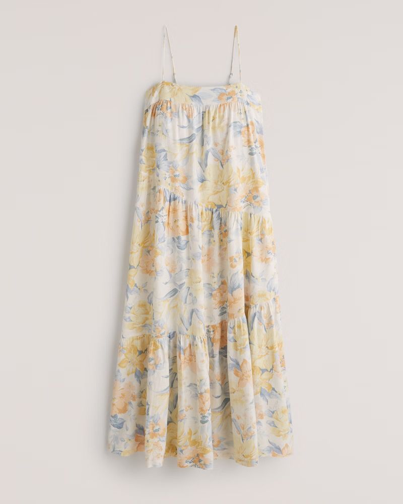 Women's Asymmetrical Tiered Maxi Dress | Women's Clearance - New Styles Added | Abercrombie.com | Abercrombie & Fitch (US)