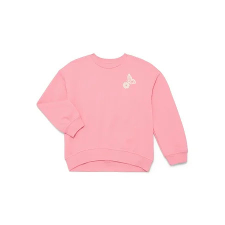 Wonder Nation Girls Fleece Crewneck Sweatshirt with Long Sleeves, Sizes 4-10 | Walmart (US)