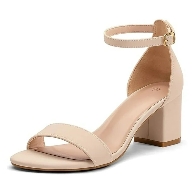 Pennysue Women's Chunky Low Heels Sandals Nude Nubuck Ankle Strap Wedding Shoes 8M | Walmart (US)