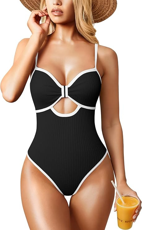 OQQ Women’s One Piece Swimsuit Cutout Push Up Tummy Control Bathing Suit with Adjustable Straps | Amazon (US)