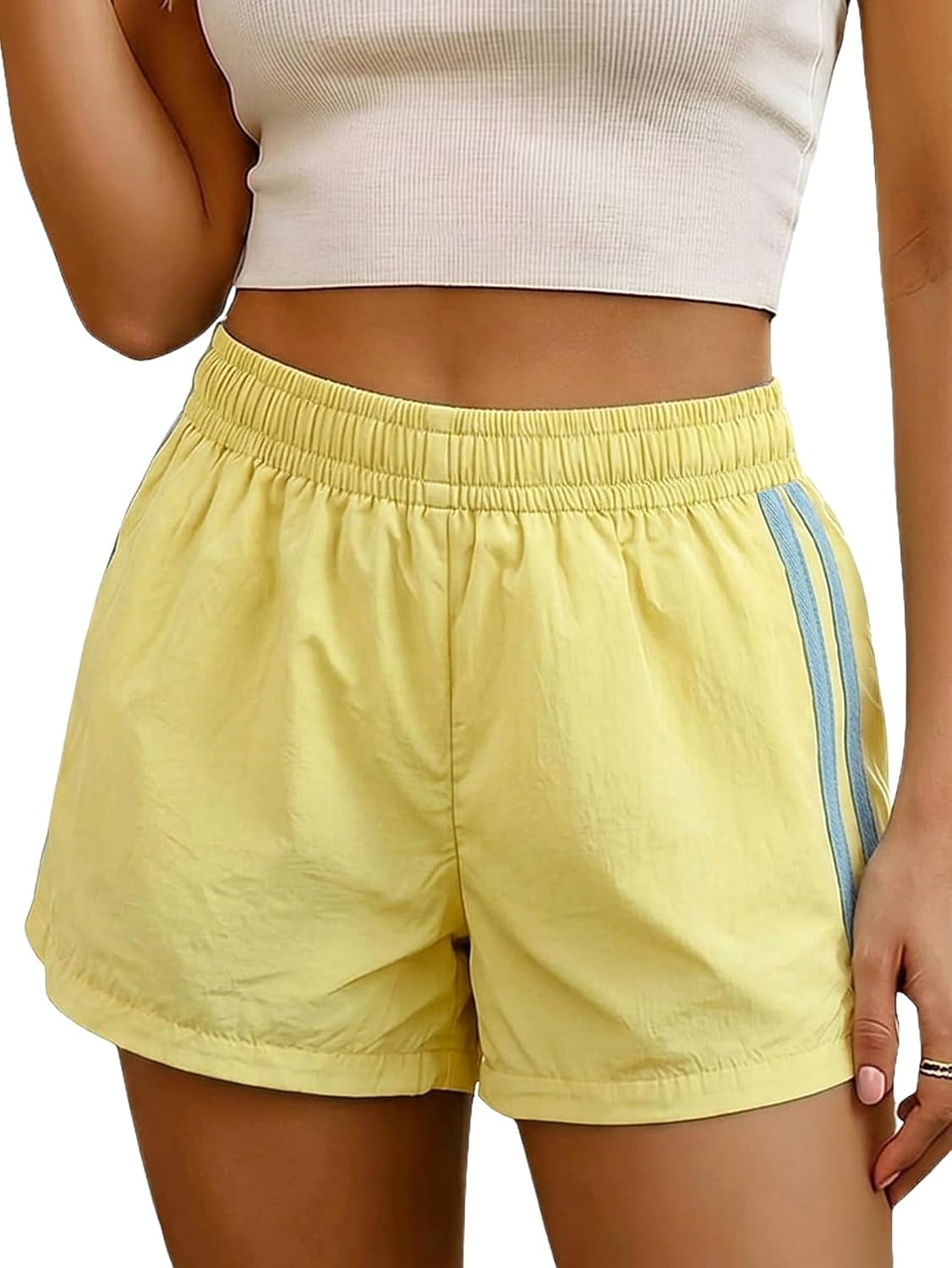 MakeMeChic Women's Striped Summer Track Shorts Low Rise Athletic Shorts | Amazon (US)