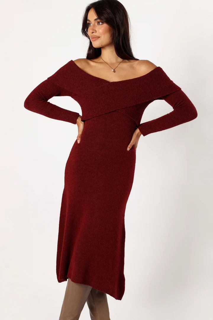 Deena Off Shoulder Midi Dress - Red | Petal & Pup (US)