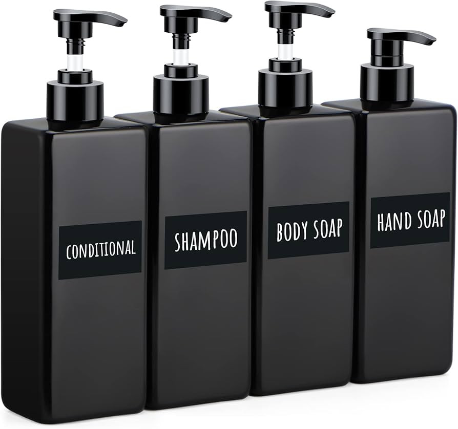 Segbeauty Black Shower Refillable Dispenser, 4 Pack of 16.9oz Plastic Pump Press Bottles, 500ml E... | Amazon (US)