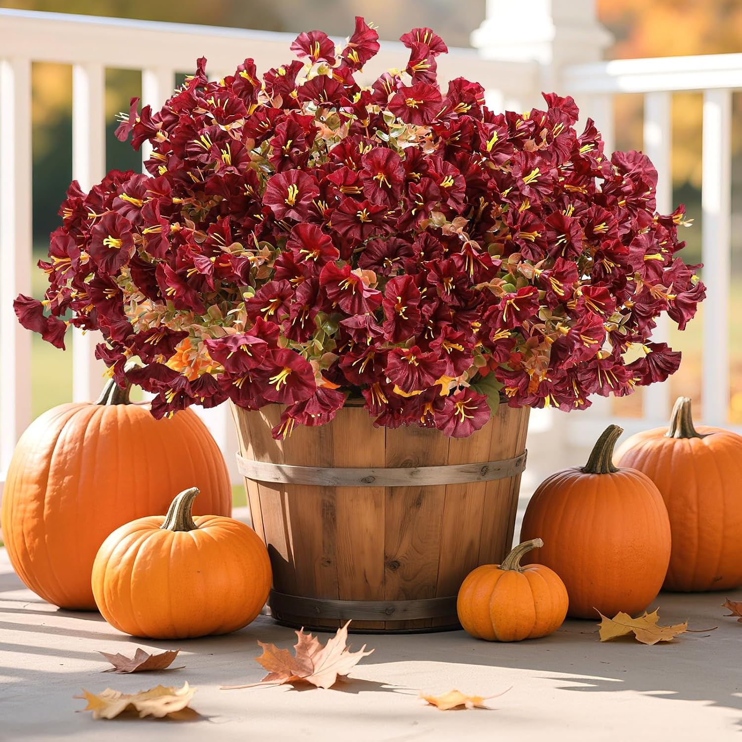 10pcs Fall Fake Mums Flowers for Outdoor,Burgundy | Amazon (US)