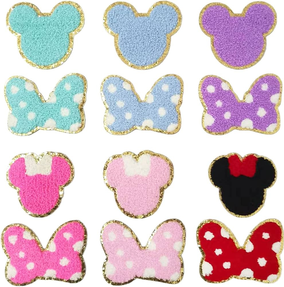 12Pcs Chenille Iron on Patches Cute Iron on Knee Patch Gold Trimmed Embroidered Patches Colorful ... | Amazon (US)