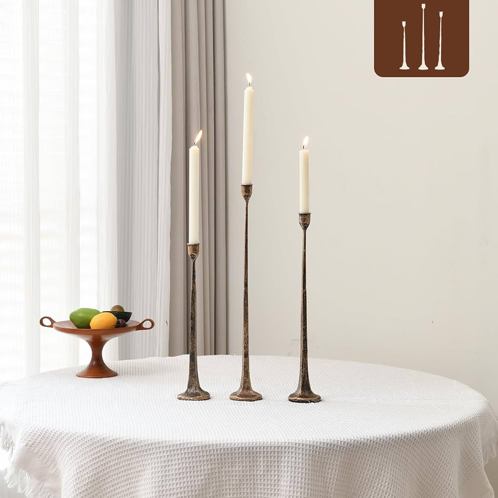 Set of 3 Candle Stick Holders, Iron Antique Gold Candlestick Holders, Fits 3/4 inch Thick Candles... | Amazon (US)