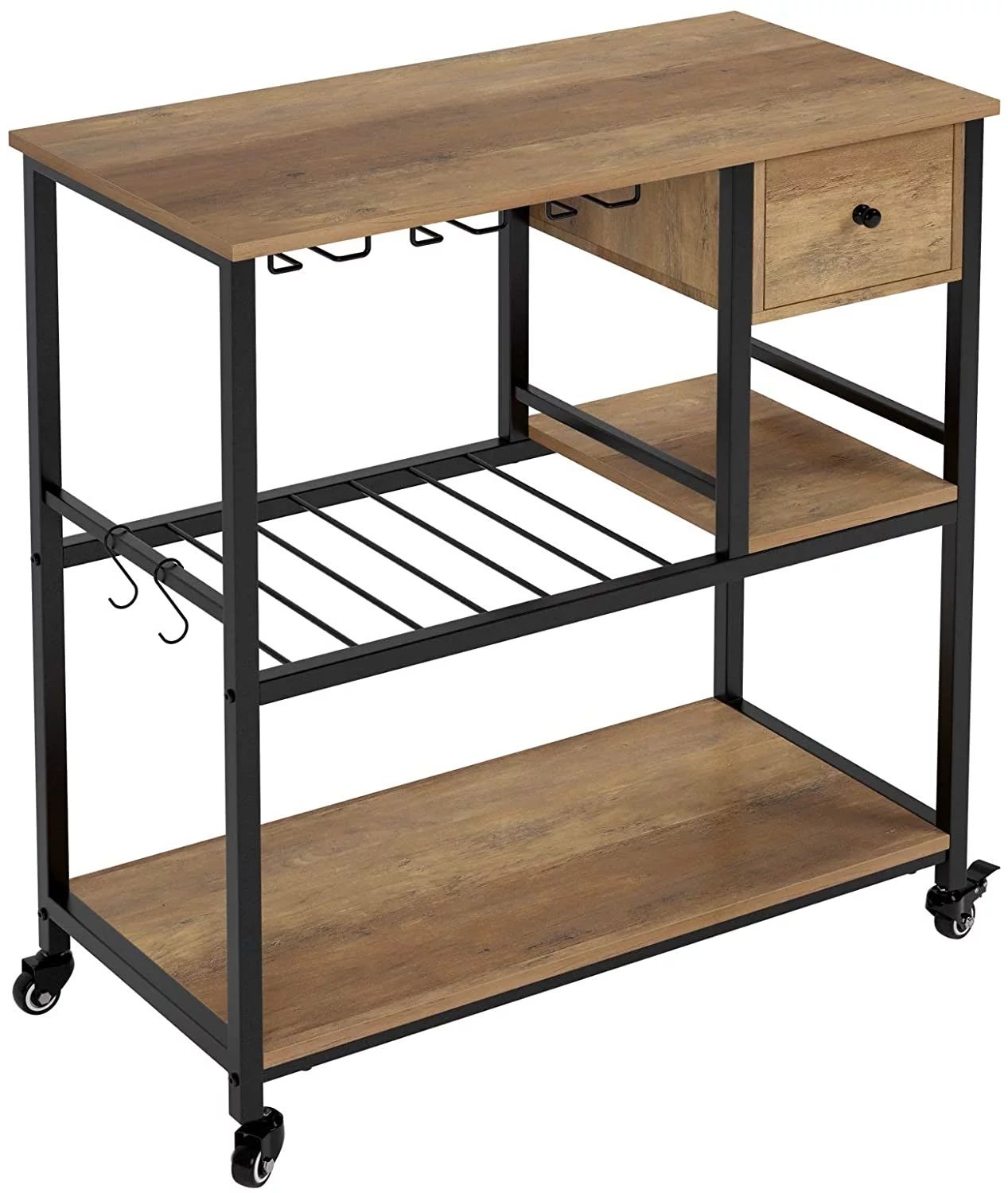 Homfa Bar Cart, Kitchen Serving Cart, Wood Baker's Rack with Drawer, Wine Cart with 3-Tier Storag... | Walmart (US)