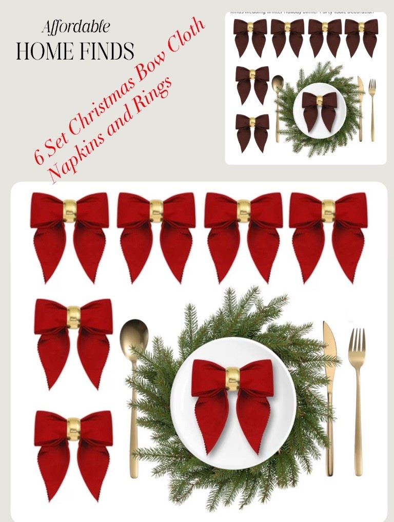Looking for festive table decor? Check out these Christmas bow napkins and rings. Perfect for holiday celebrations

#LTKHome #LTKHoliday #LTKFindsUnder50
