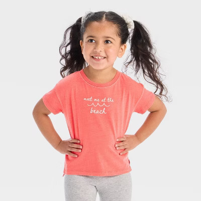 Toddler Girls' Short Sleeve Beach Graphic T-Shirt - Cat & Jack™ Coral Orange 12M | Target