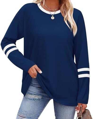 Sampeel Long Sleeve Shirts for Women Color Block Casual Tops Fall Outfits 2026 Basic Tees Trendy ... | Amazon (US)
