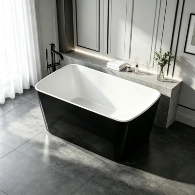 49" Freestanding Soaking Tub‑Acrylic Freestanding Bathtub with Overflow & Matching Brushed‑Silver Pop‑up Drain for Bathroom, Exterior‑Black Interior‑W | Wayfair North America