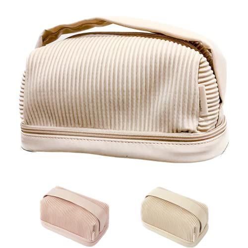 bolarstore Toast Large Makeup Bag,Double Layer Cosmetic Bag,Portable Toiletry Bag,PU Leather Trav... | Amazon (US)