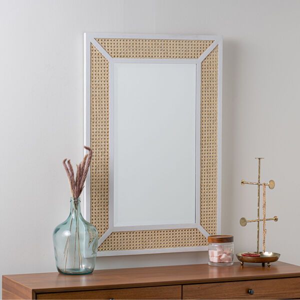 Dani Cane and White Wood 36-Inch x 24-Inch Wall Mirror | Bellacor