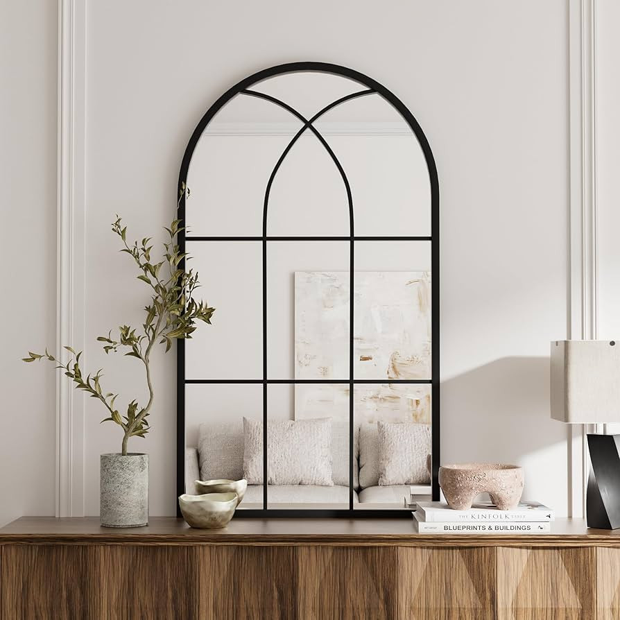 Rowjut Arched Wall Mirror 42" x 24" Window \uff06 Wall Decorative Mirror, Iron Framed Window Pane... | Amazon (US)