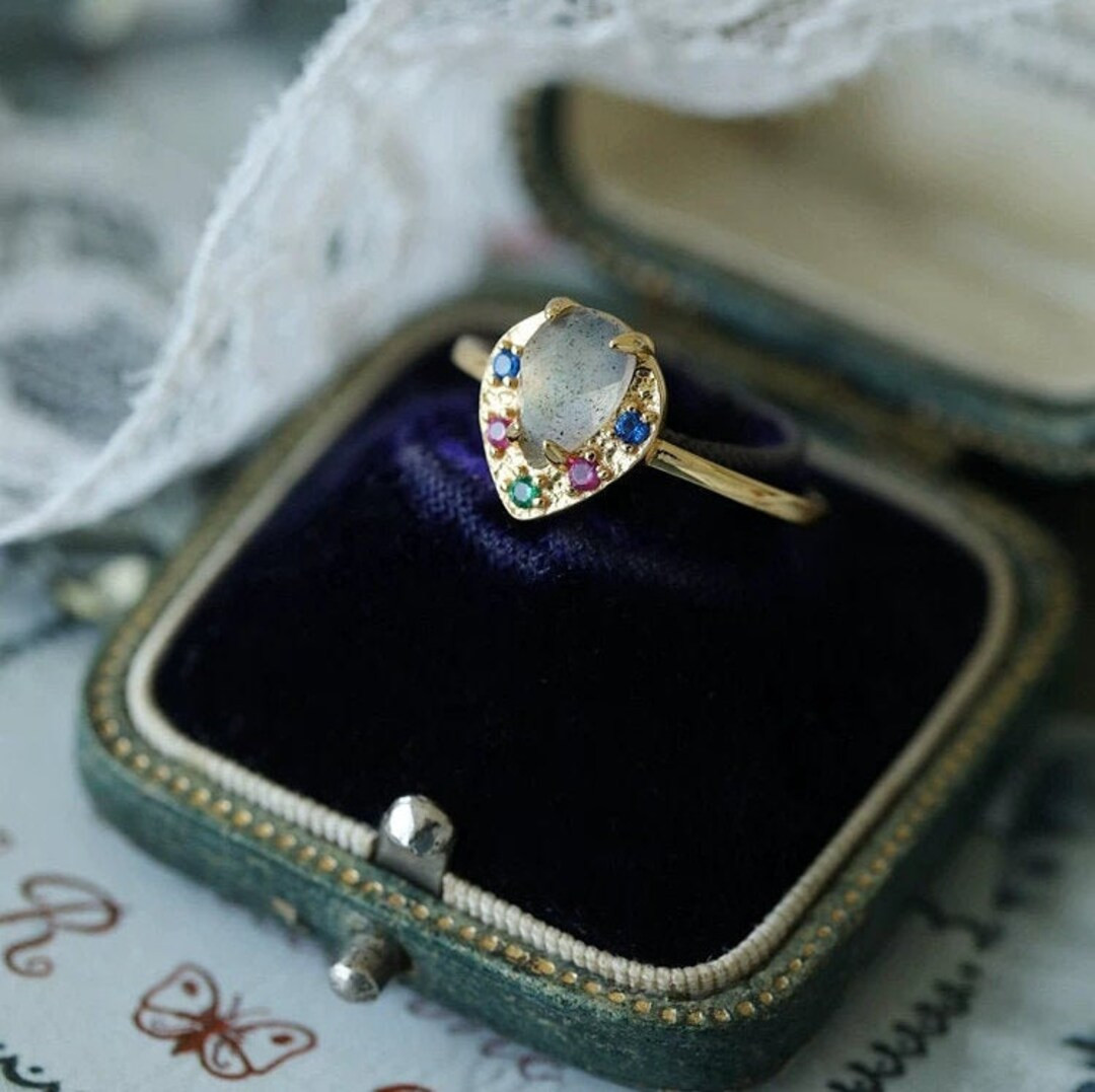 Teardrop Labradorite Ring, Rainbow Labradorite Ring, Natural Labrador Feldspar Ring, Stack Ring, ... | Etsy (US)