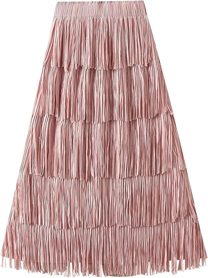 Kisidoo Women's Fringe Trim High Waist Short Pencil Bodycon Skirts, Sexy Elegant Fringe Long Maxi... | Amazon (US)