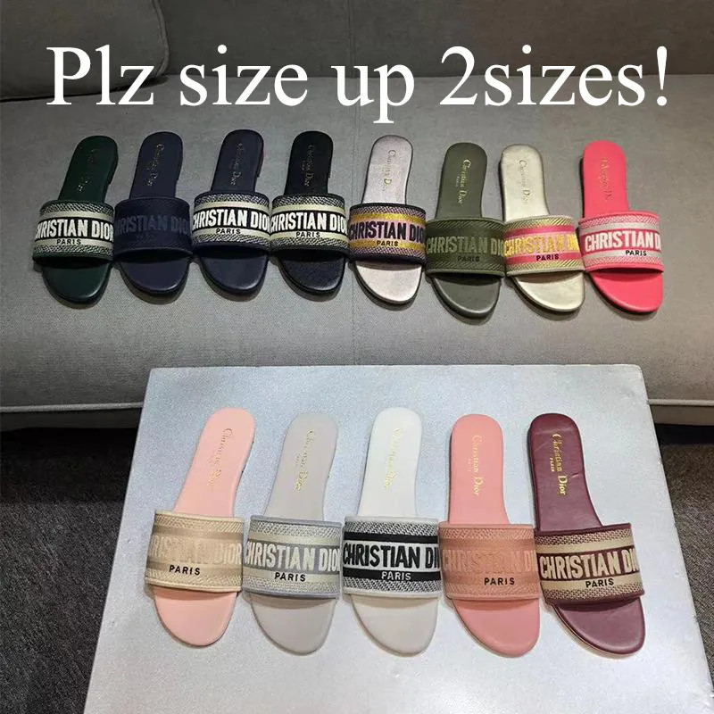 Plz Size Up 2Sizes! Dupe Boots D I O R Embroidery Printing Summer Flat Slippers Beach Sandals For... | DHGate
