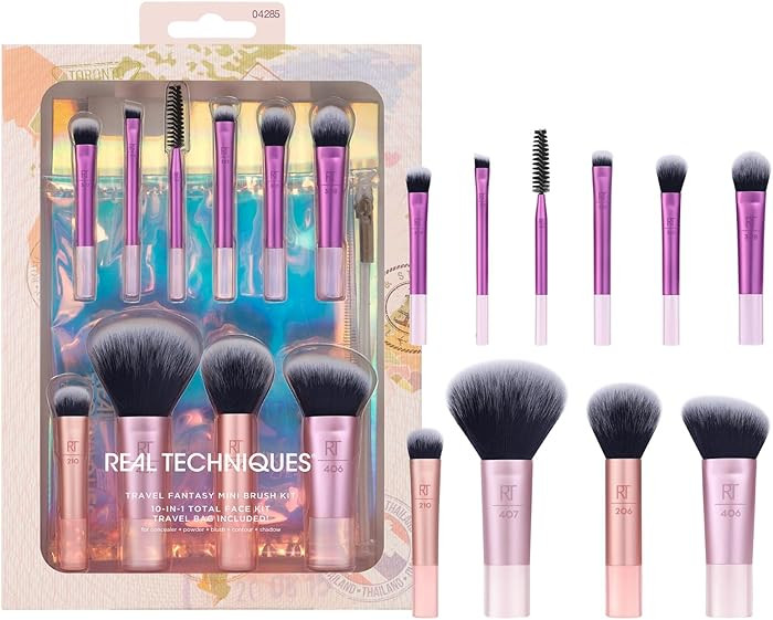 Real Techniques 11 Piece Travel Fantasy Mini Brush Set, Travel Size Makeup Brushes For Foundation... | Amazon (US)