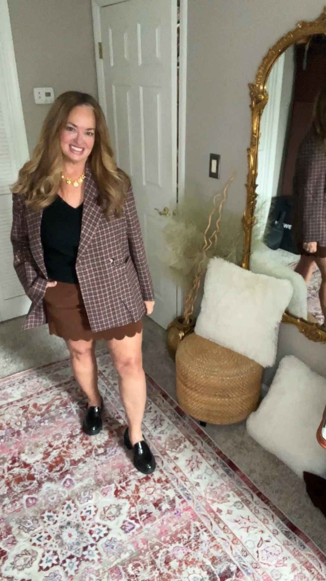 A fun brown corduroy skirt with a scalloped hem! It will be so versatile for Fall!

Love this oversized double breasted blazer in a brown black plaid.

#LTKootd #LTKgrwm #LTKWorkwear