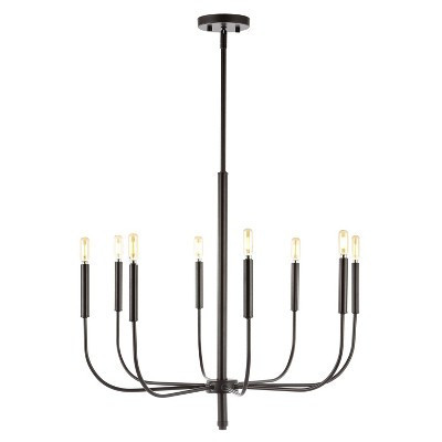 27.25" 8-Light Amoros Modern Mid-Century Iron LED Chandelier Oil Rubbed Bronze - JONATHAN Y: Ceiling Fixture, UL Listed | Target