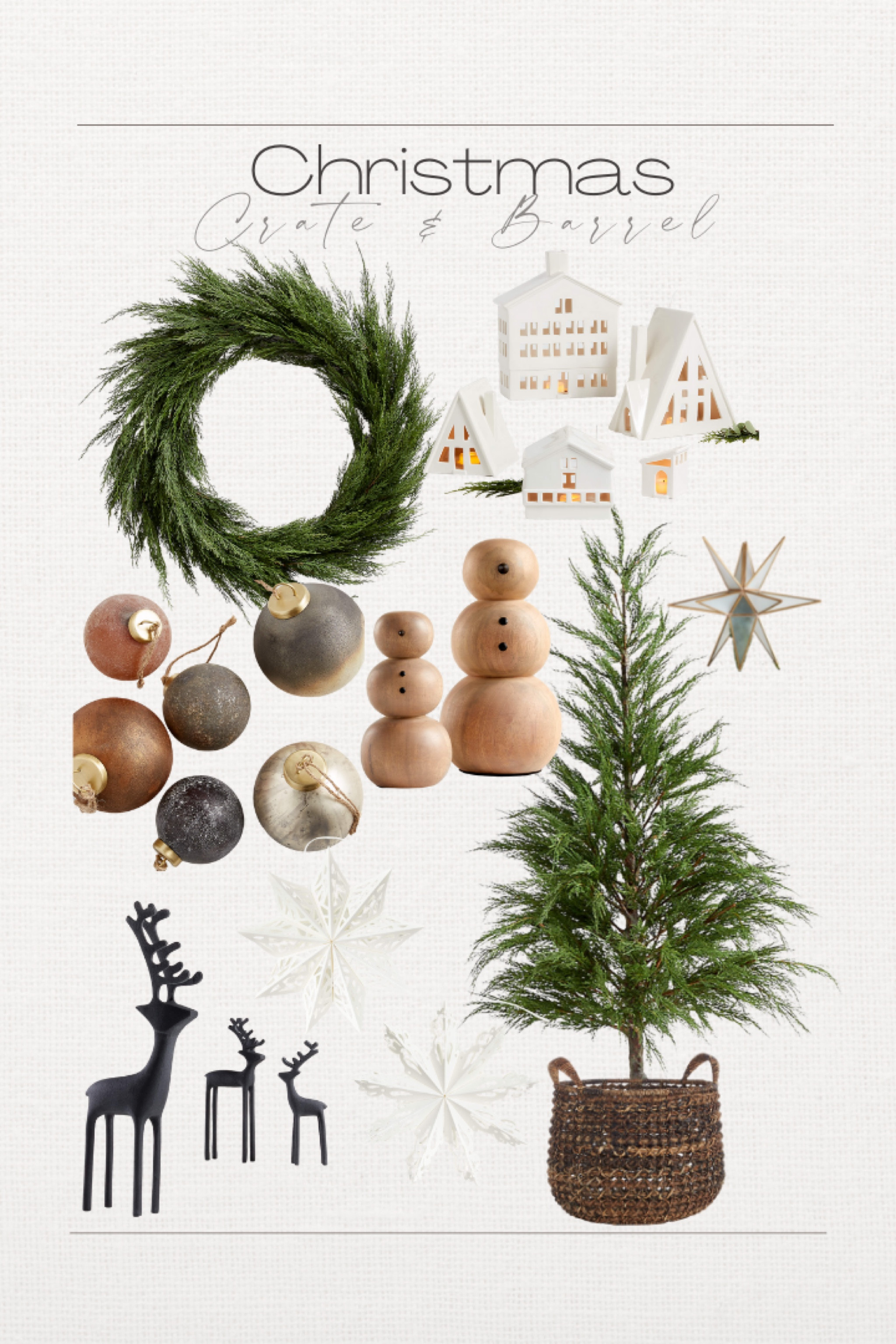 Crate & Barrel Christmas Decor Finds

Faux Christmas tree, decorative basket, evergreen wreath, Christmas wreath, iron reindeer, Christmas home decor, snowflake ornaments, bulb ornaments, wooden snowmen, Christmas tree topper, Christmas star, white lantern houses, decorative white houses 

#LTKSeasonal #LTKhome