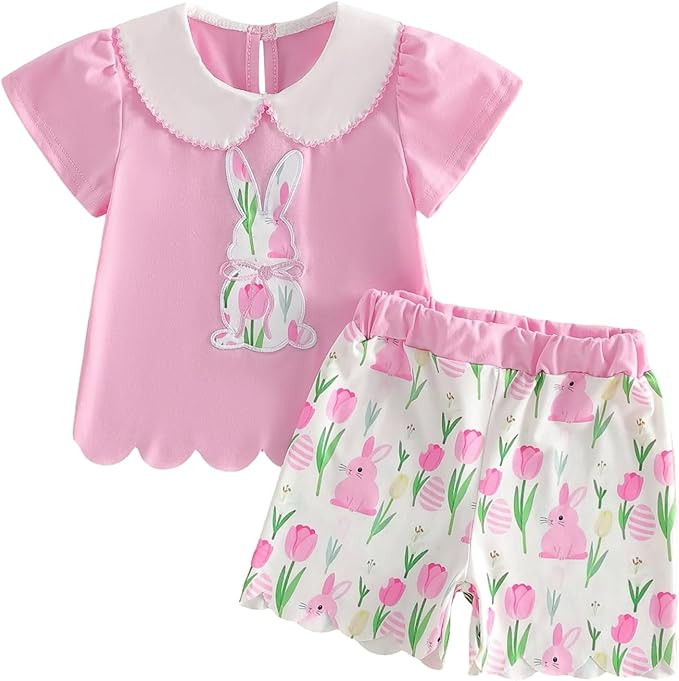 BemeyourBBs Toddler Girl Easter Outfit Baby Girl Bunny Short Sleeve T Shirt Floral Shorts Set Cut... | Amazon (US)