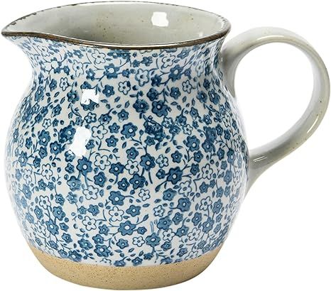Creative Co-Op Hand-Painted Country-Style Stoneware Floral Print Pitcher, 6.25", Blue & White | Amazon (US)