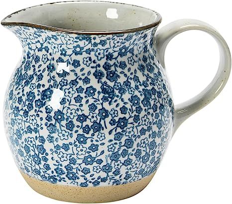 Creative Co-Op Hand-Painted Country-Style Stoneware Floral Print Pitcher, 6.25", Blue & White | Amazon (US)