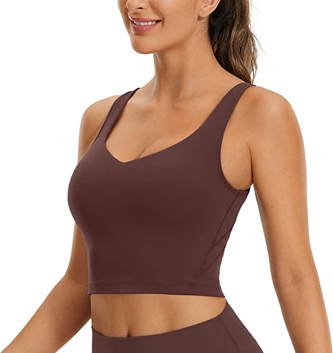 CRZ YOGA Butterluxe Womens V Neck Longline Sports Bra - Padded Workout Crop Tank Top with Built i... | Amazon (US)