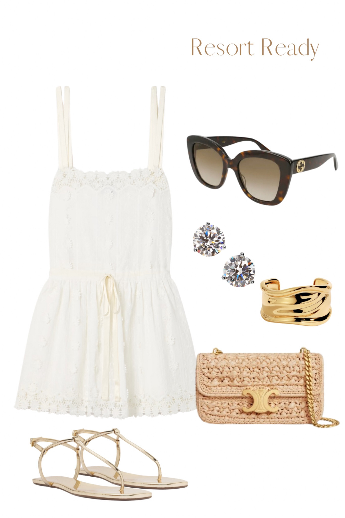 Resort Ready. Summer outfit, little white dress, summer dress, white dress, sunglasses, raffia bag, Lili Claspe, Schutz, Metallic sandals, sandals, gold sandals  

#LTKTravel #LTKSeasonal #LTKShoeCrush