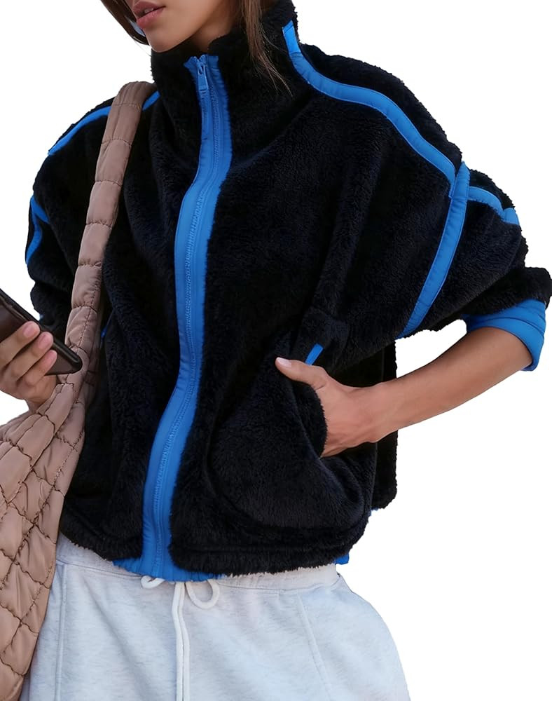 Women's Fleece Zipper Jacket Fuzzy Sherpa Casual Oversized Outerwear Teddy Warm Winter Coats with... | Amazon (US)