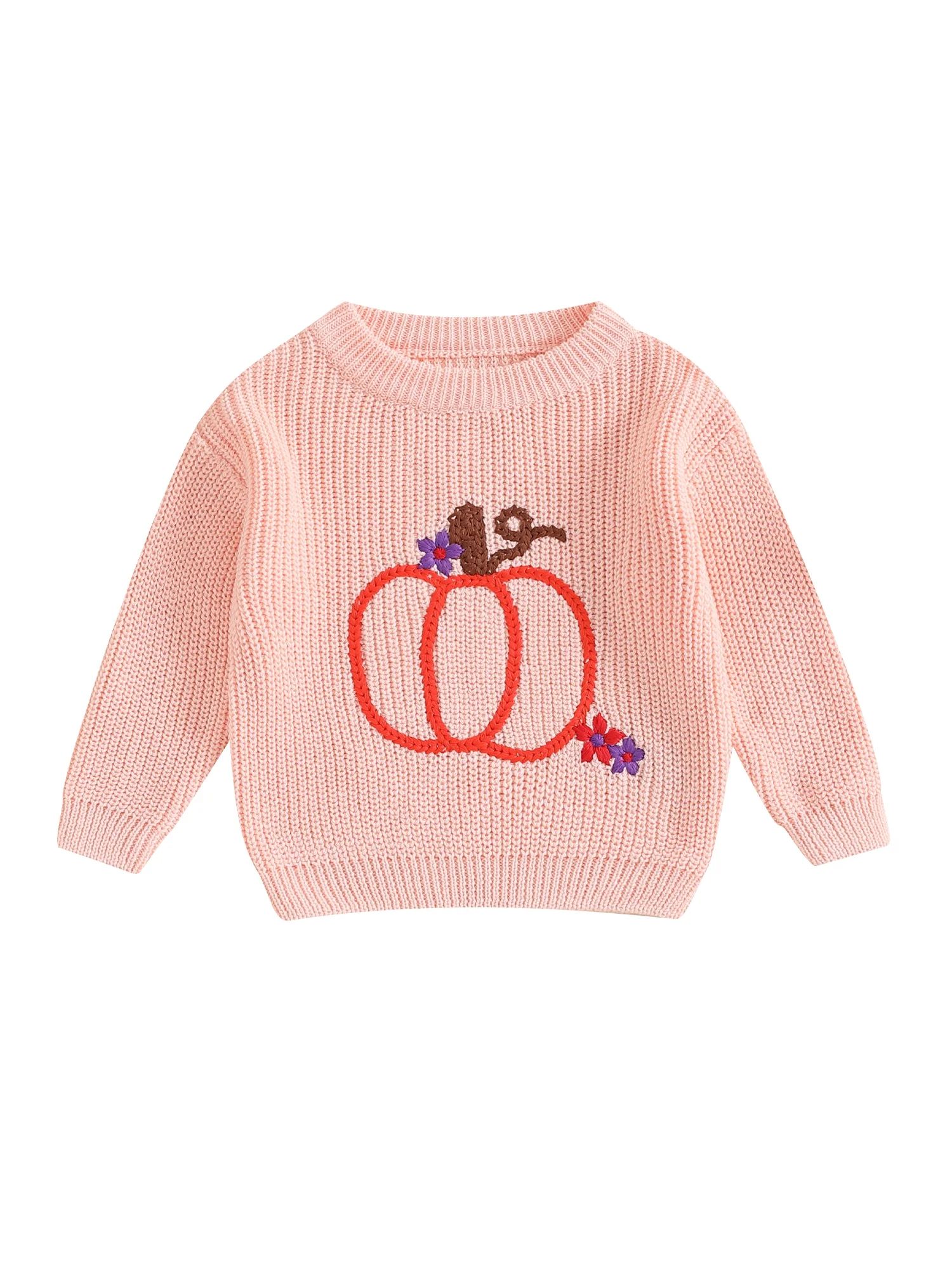 Licupiee Baby Boy Girl Halloween Sweater Pumpkin Embroidery Long Sleeve Knit Pullover Tops Fall W... | Walmart (US)