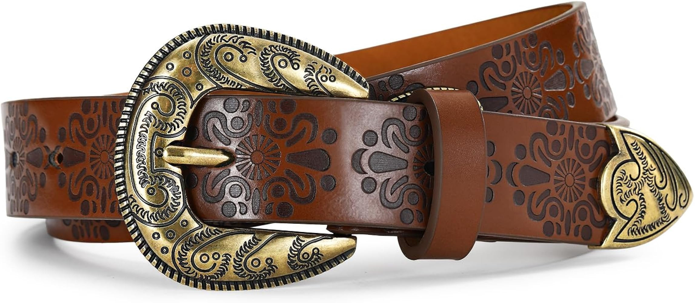 Western Cowgirl Belts for Women – Brown Leather Belt for Jeans with Vintage Country Cowboy Buck... | Amazon (US)