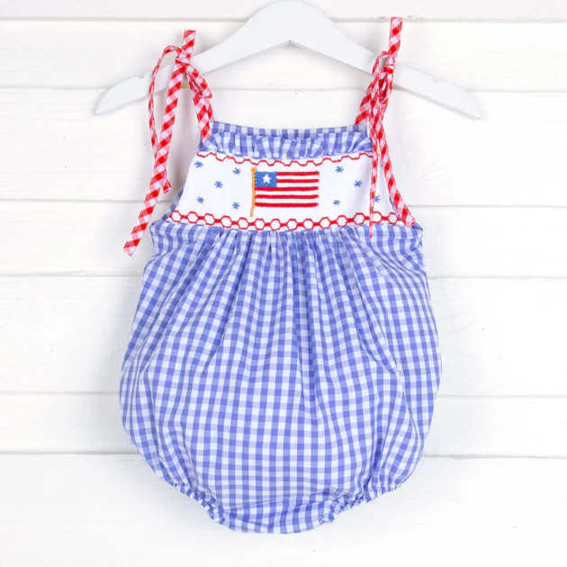 Flag Smocked Tie Strap Smocked Bubble Royal Check | Classic Whimsy
