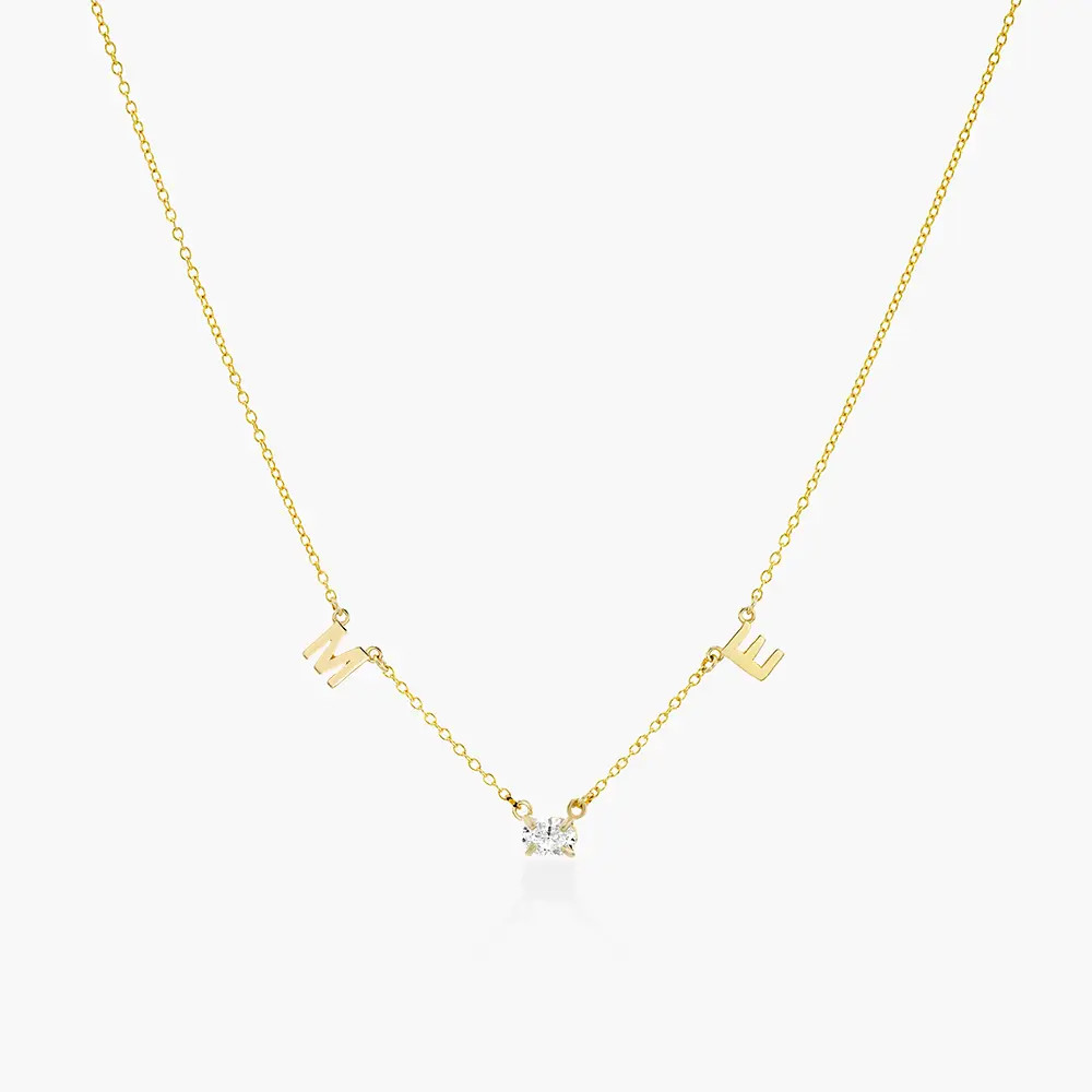 Inez Initial Necklace With 0.3 ct Premium Diamond - Solid Gold | Oak & Luna (US)