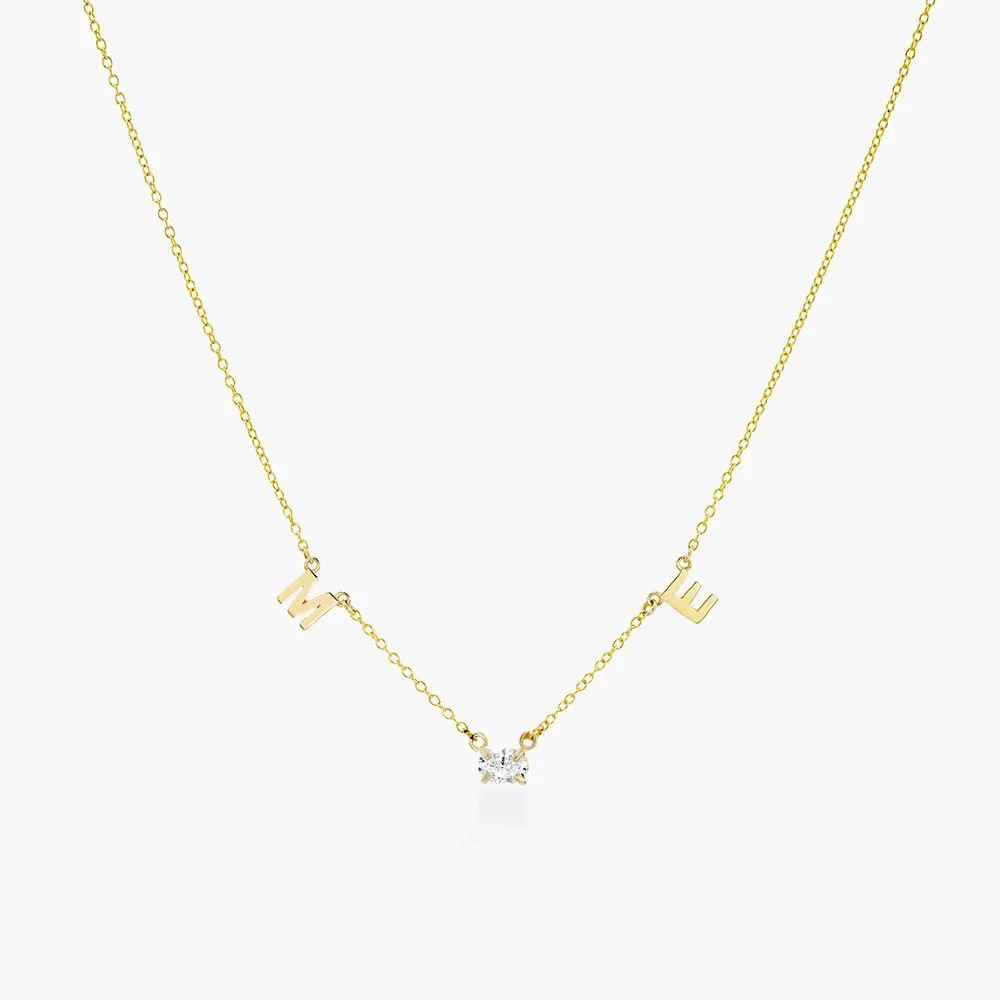 Inez Initial Necklace With 0.3 ct Premium Diamond - Solid Gold | Oak & Luna (US)