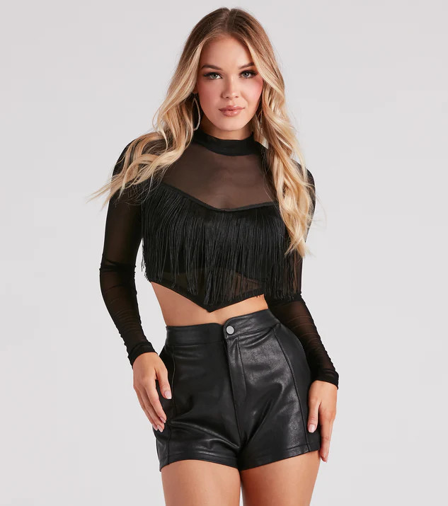 Shake It Up Mesh Fringe Crop Top | Windsor Stores